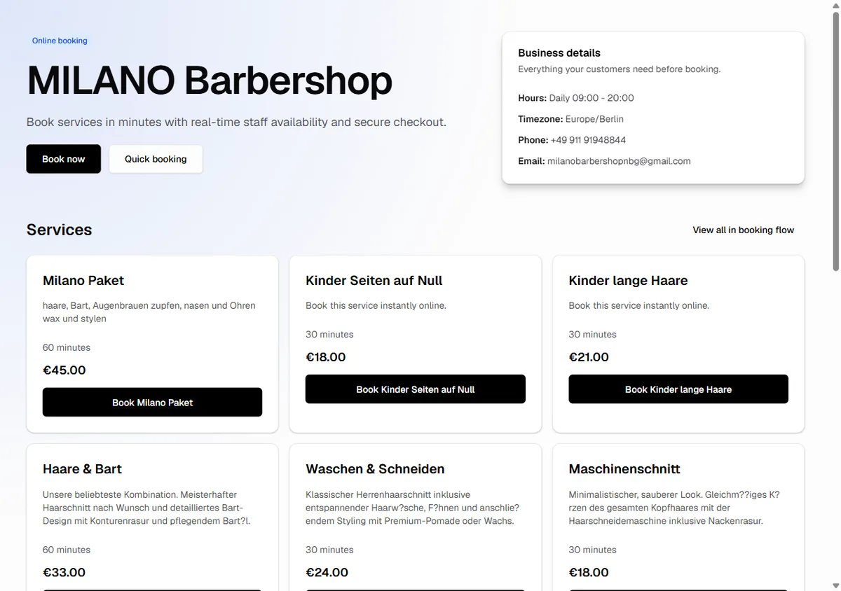 Milano Barbershop Online-Terminbuchung auf der eigenen Website